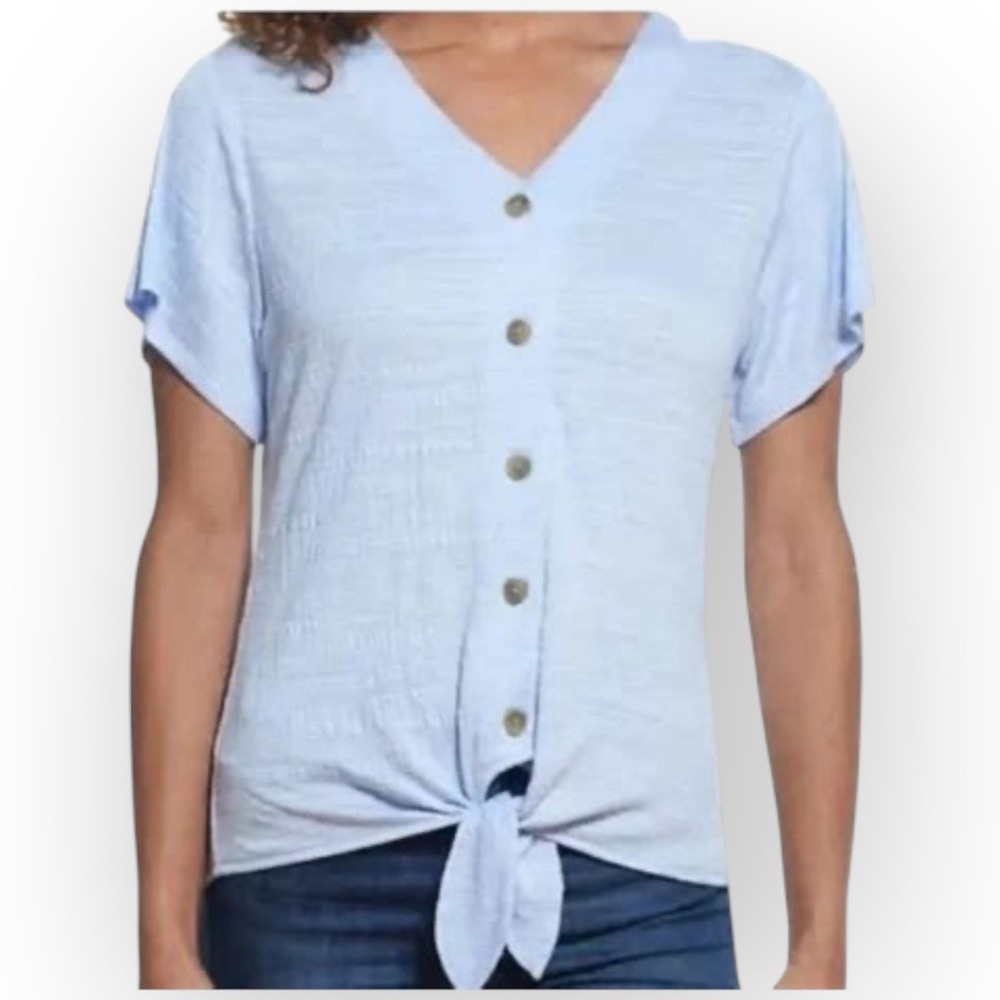 NWT Weatherproof Vintage Womens Tie Front Button Blouse Size Small Peri Blue